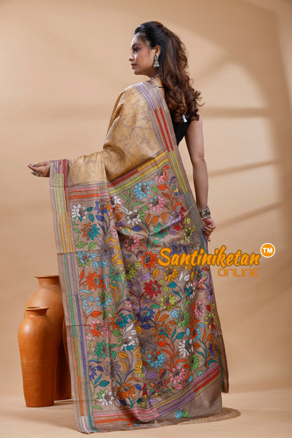Bangalore Silk Batik Kantha Stitch Saree
