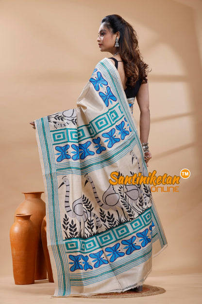 Pure Gachi Tussar Silk Kantha Stitch Saree