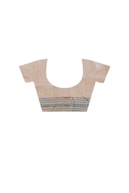 Pure Gachi Tussar Silk Kantha Stitch Saree