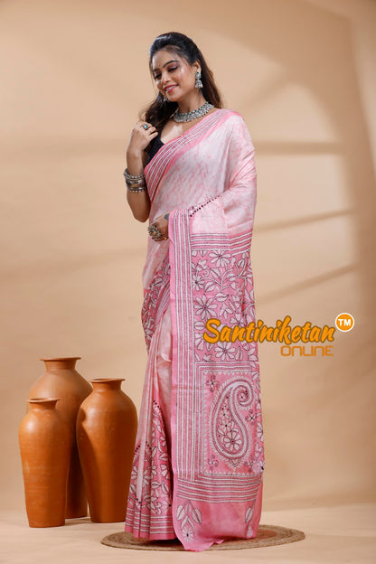 Bangalore Silk Batik Kantha Stitch Saree