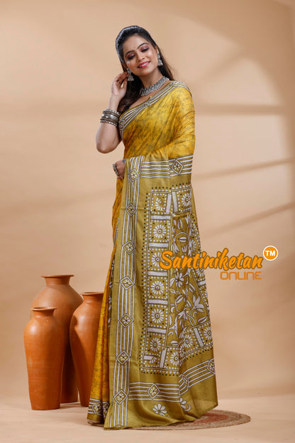 Bangalore Silk Batik Kantha Stitch Saree