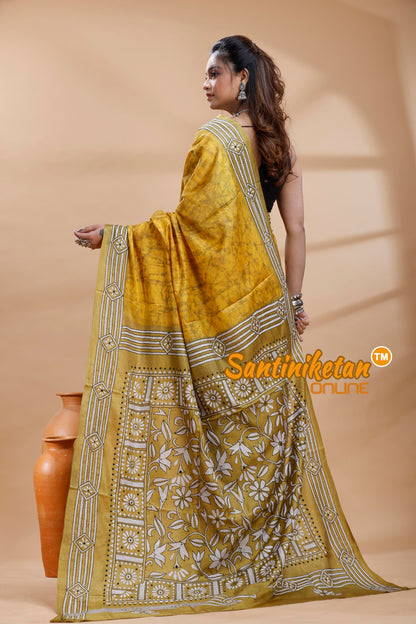 Bangalore Silk Batik Kantha Stitch Saree