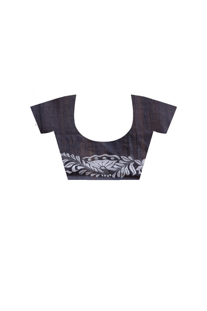 Dye Pure Gachi Tussar Silk Kantha Stitch Saree