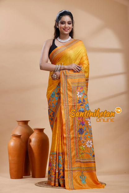 Bangalore Silk Batik Kantha Stitch Saree