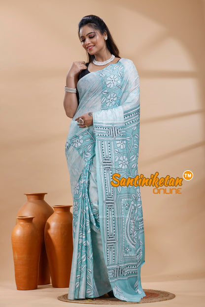 Bangalore Silk Batik Kantha Stitch Saree