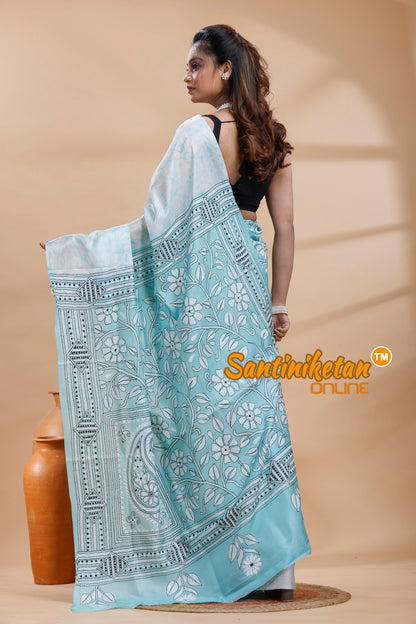 Bangalore Silk Batik Kantha Stitch Saree