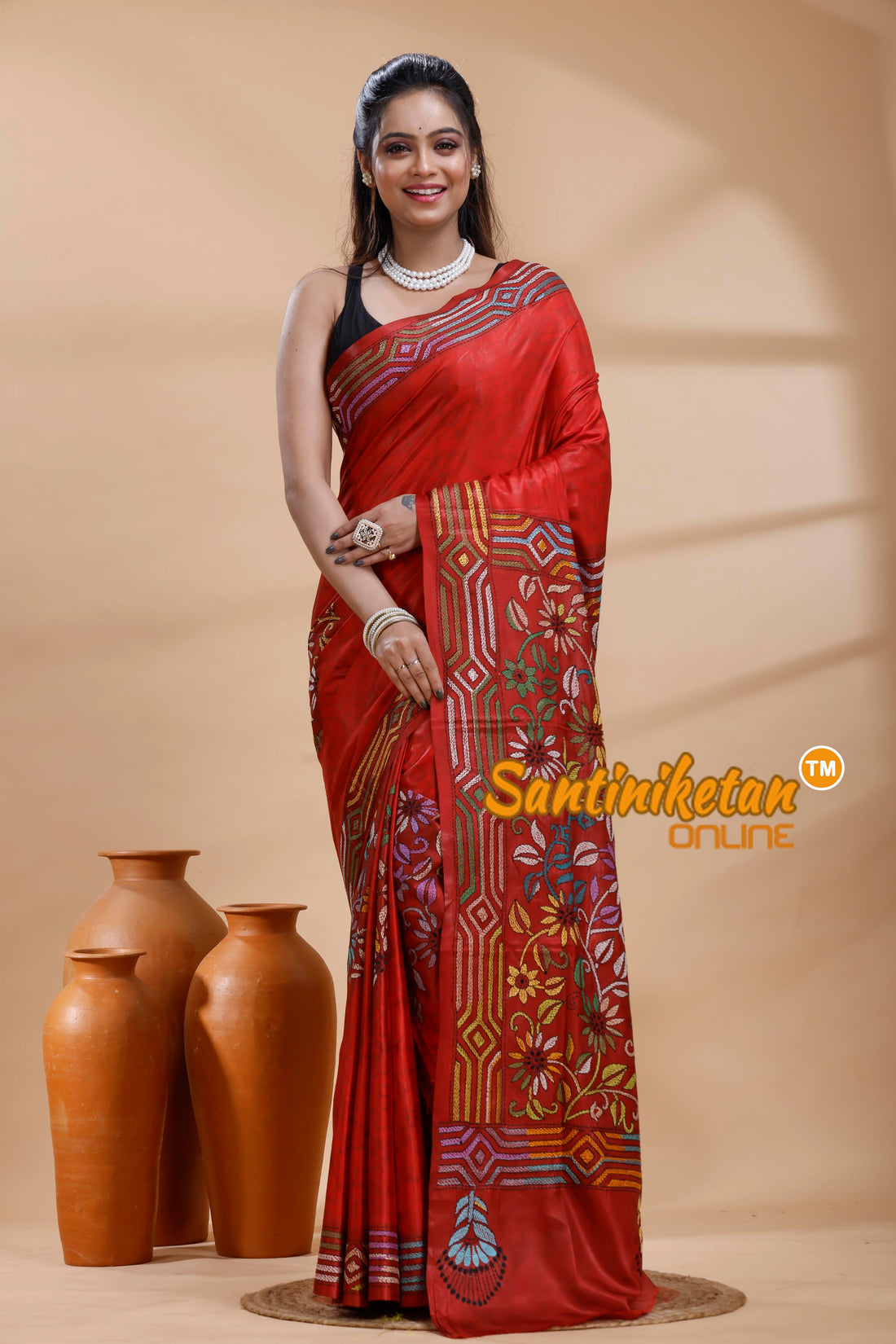 Bangalore Silk Batik Kantha Stitch Saree