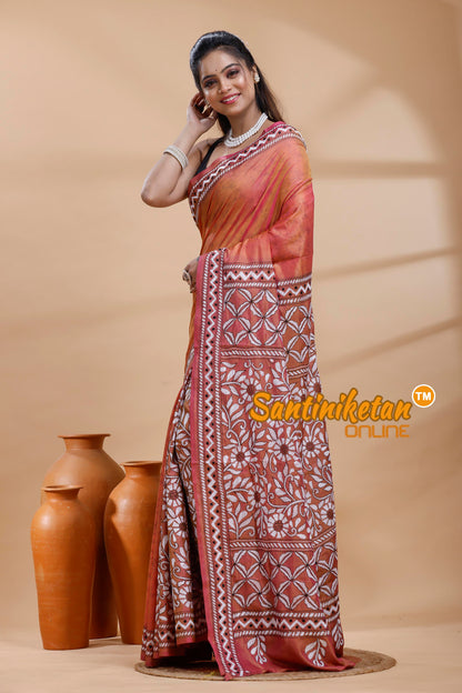 Bangalore Silk Batik Kantha Stitch Saree