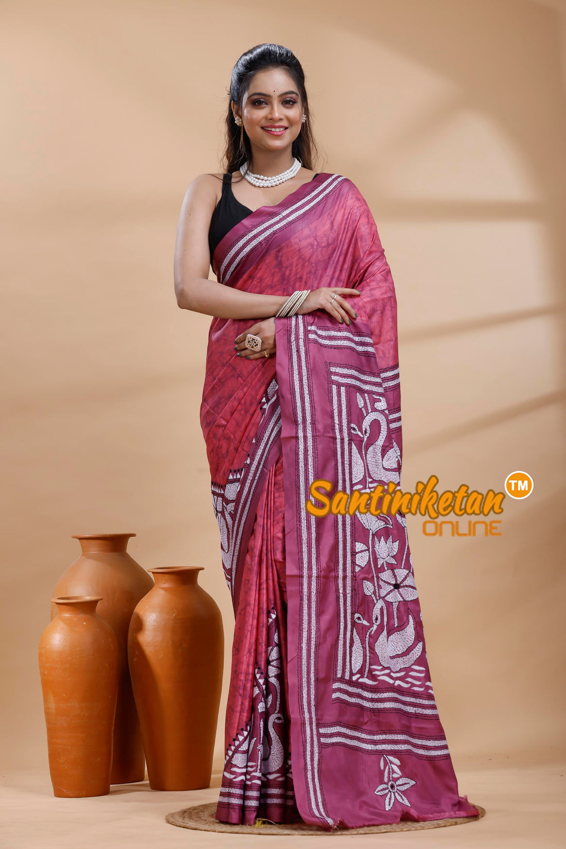 Bangalore Silk Batik Kantha Stitch Saree