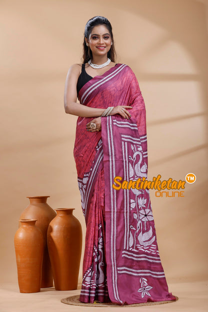 Bangalore Silk Batik Kantha Stitch Saree