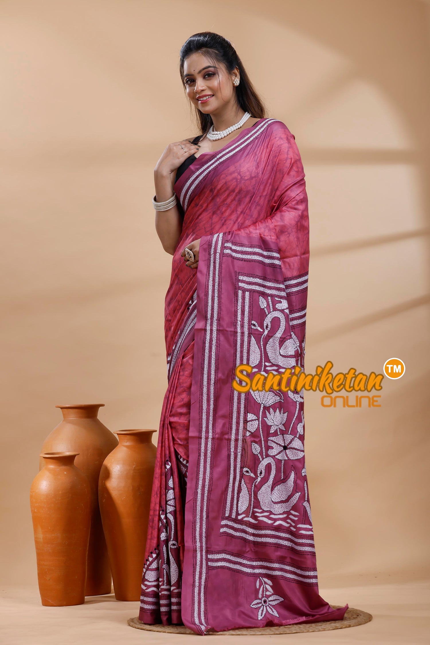 Bangalore Silk Batik Kantha Stitch Saree