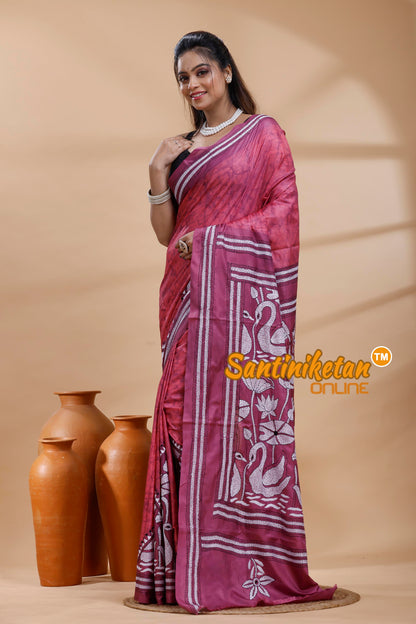 Bangalore Silk Batik Kantha Stitch Saree