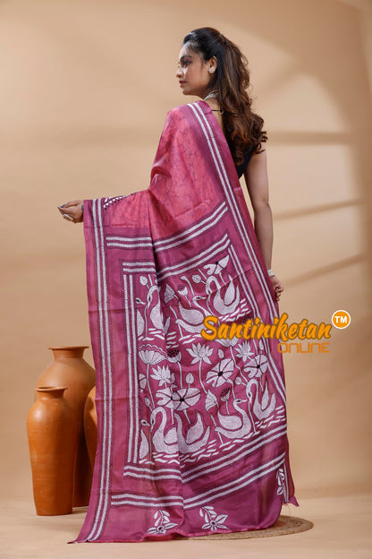 Bangalore Silk Batik Kantha Stitch Saree