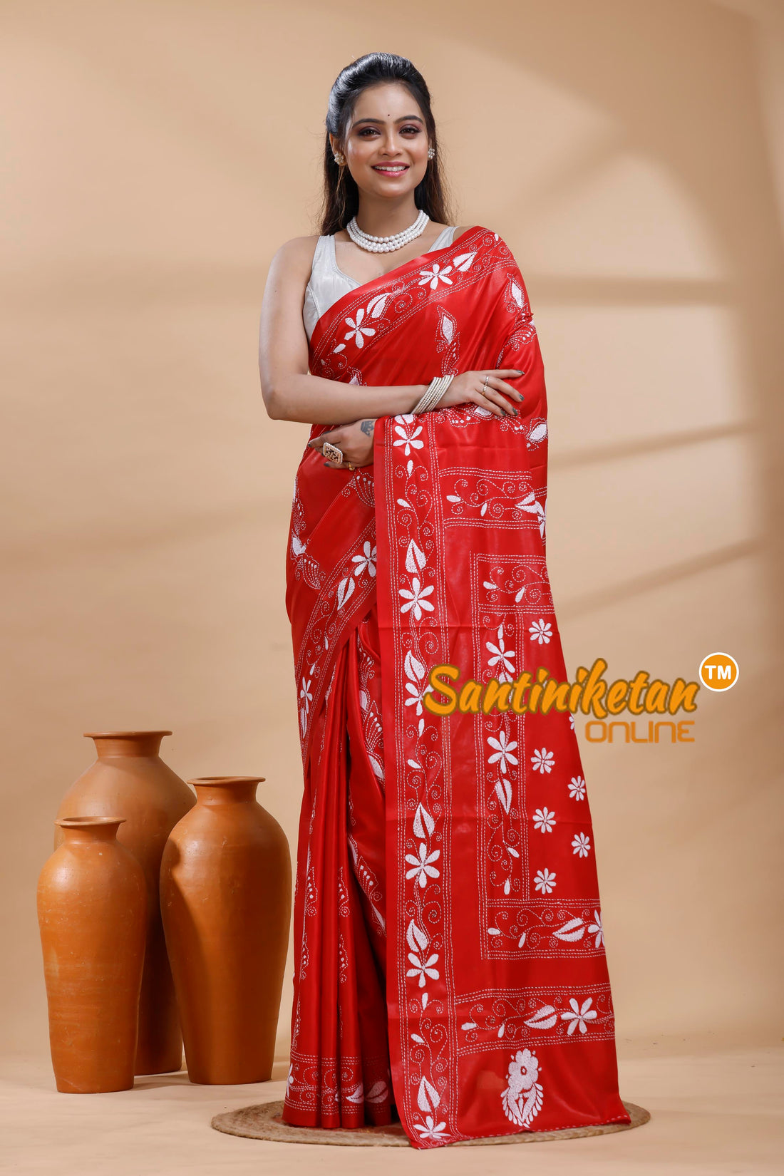 Bangalore Silk Kantha Stitch Saree