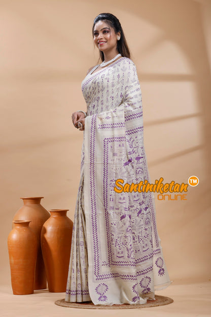 Tussar Silk Kantha Stitch Saree