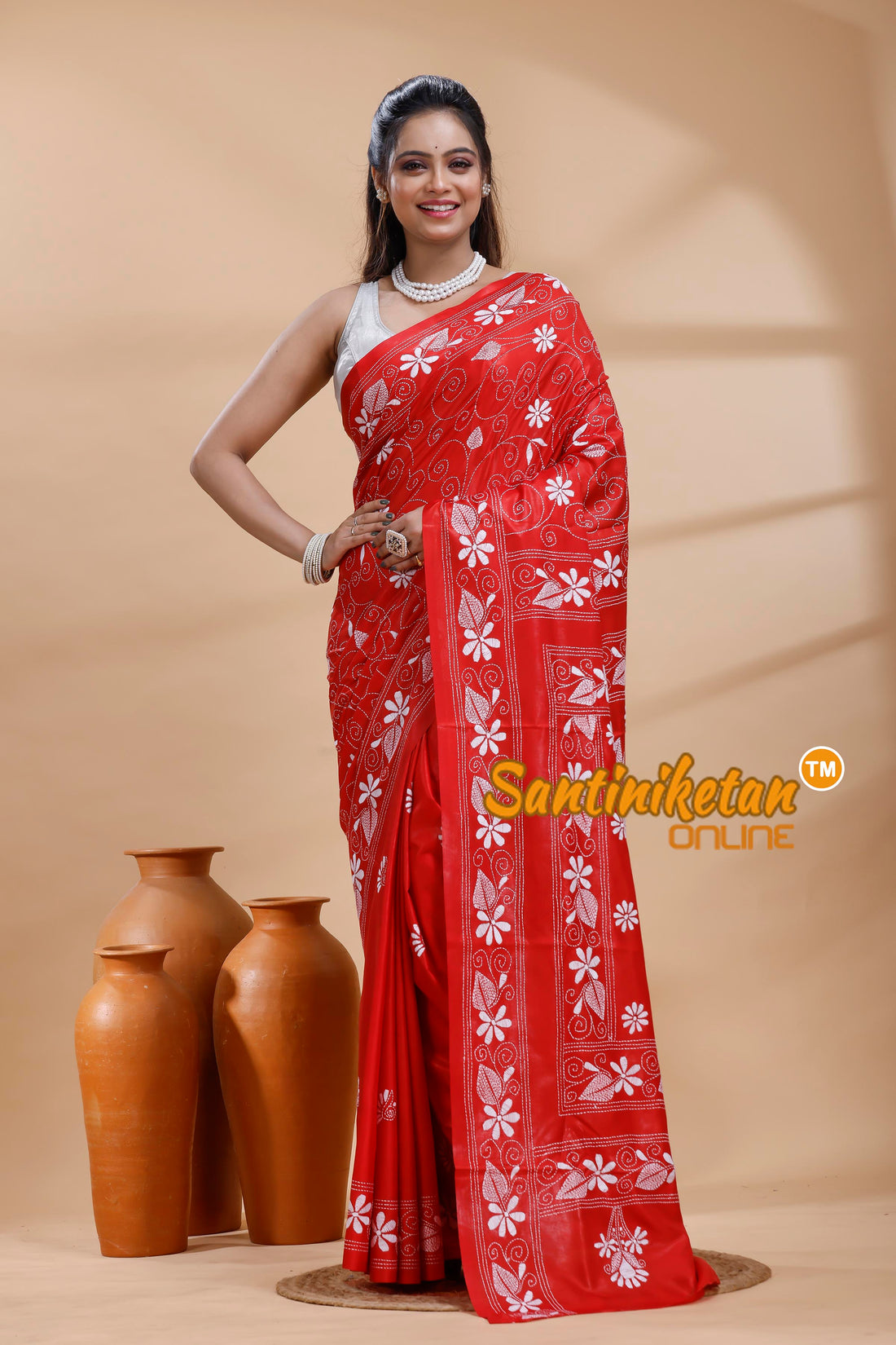 Bangalore Silk Kantha Stitch Saree