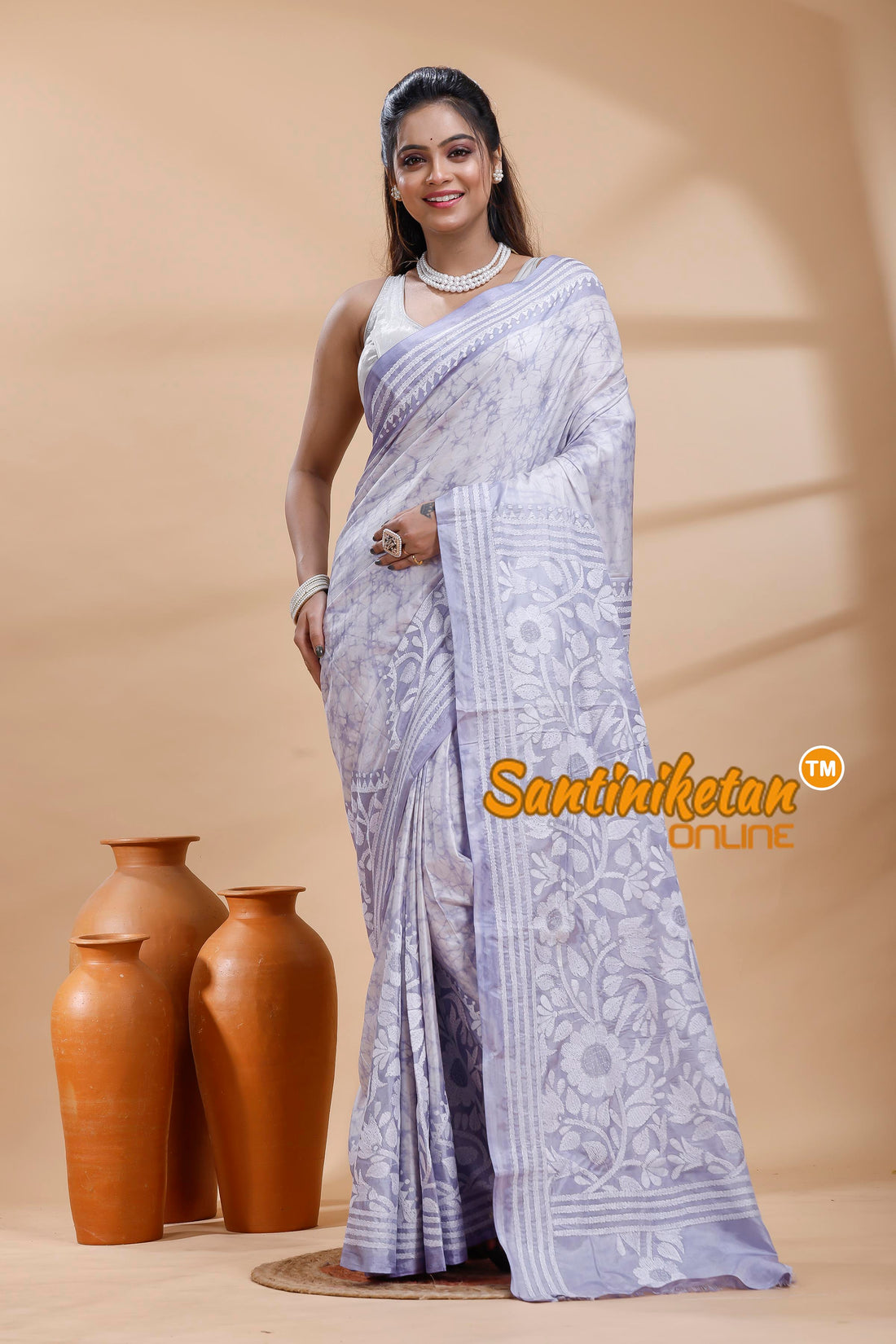 Bangalore Silk Batik Kantha Stitch Saree