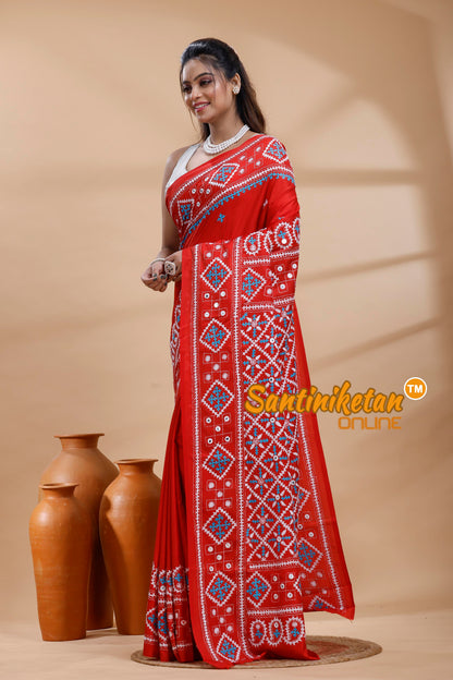 Bangalore Silk Gujrati Stitch Saree