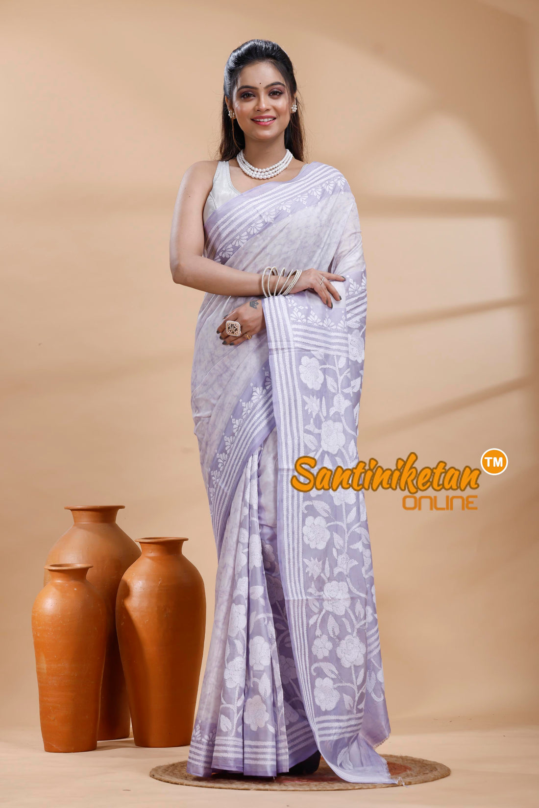 Bangalore Silk Batik Kantha Stitch Saree