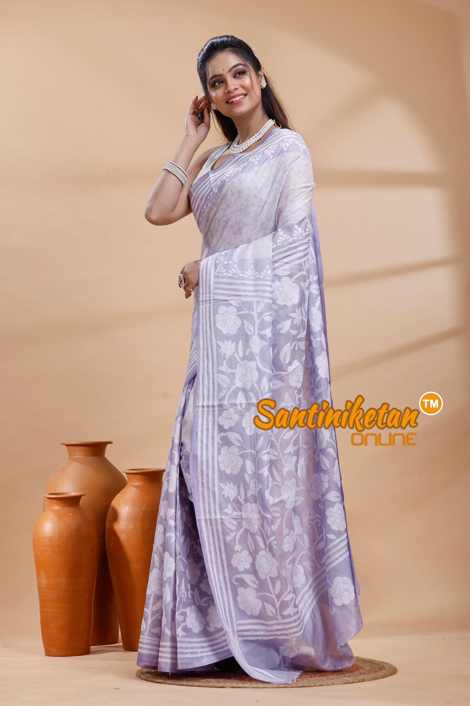Bangalore Silk Batik Kantha Stitch Saree