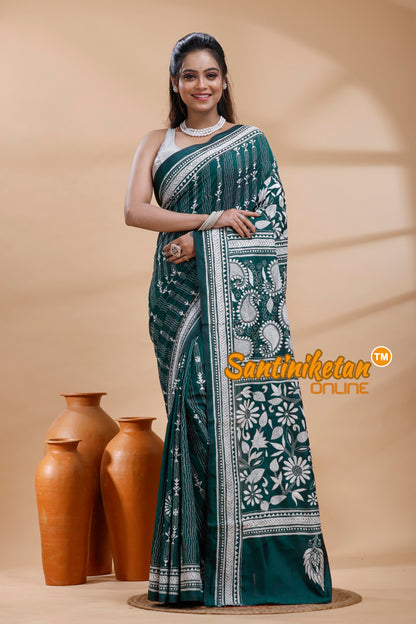 Bangalore Silk Kantha Stitch Saree