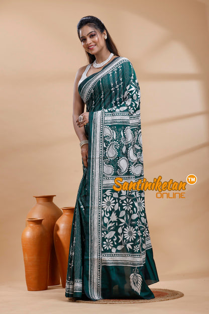 Bangalore Silk Kantha Stitch Saree
