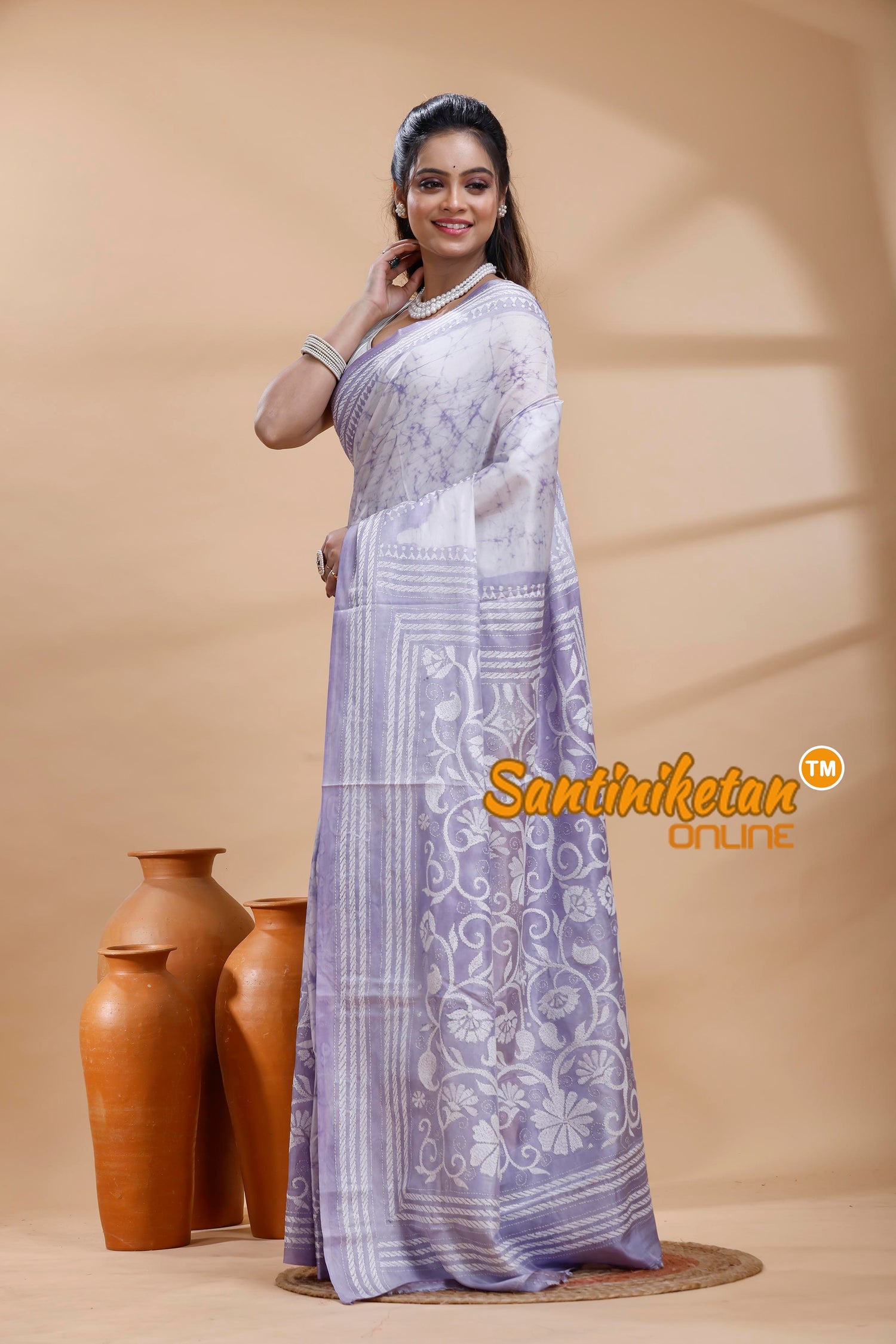 Bangalore Silk Batik Kantha Stitch Saree