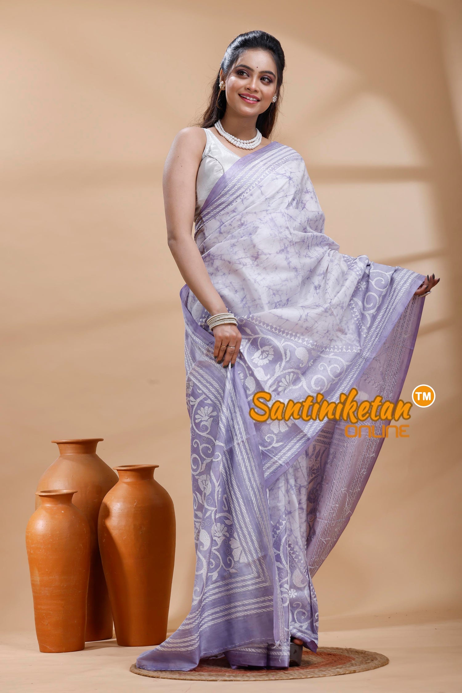 Bangalore Silk Batik Kantha Stitch Saree