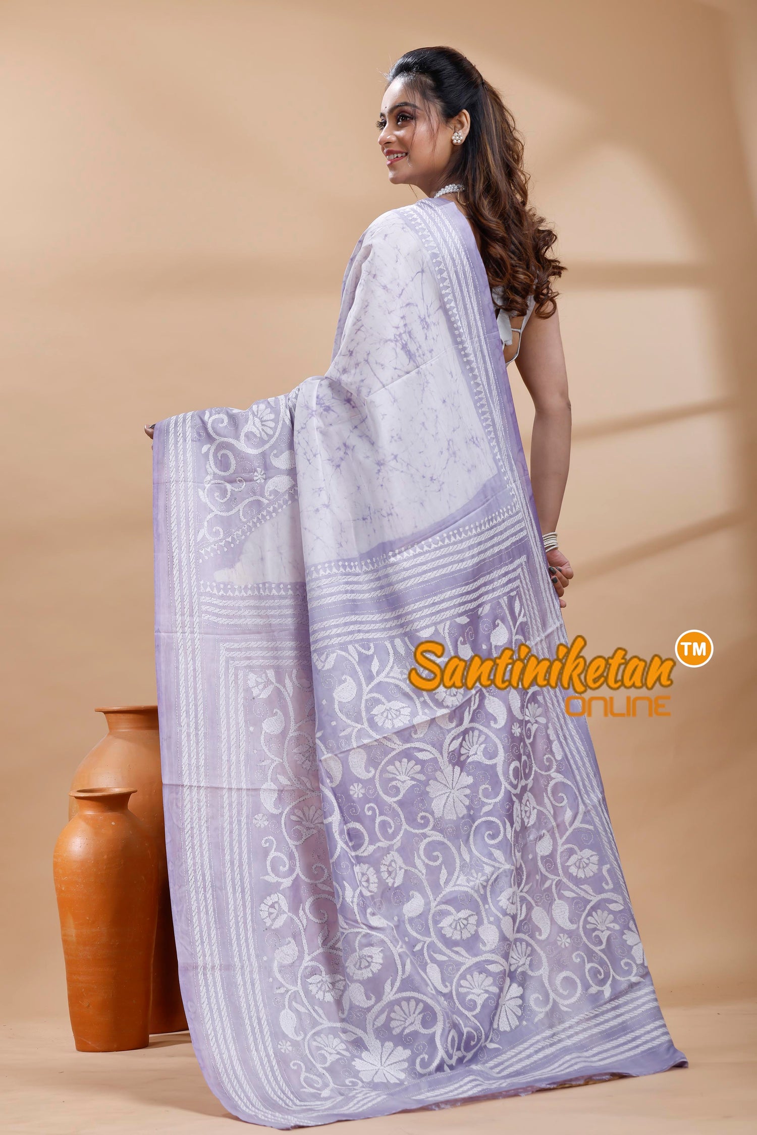 Bangalore Silk Batik Kantha Stitch Saree