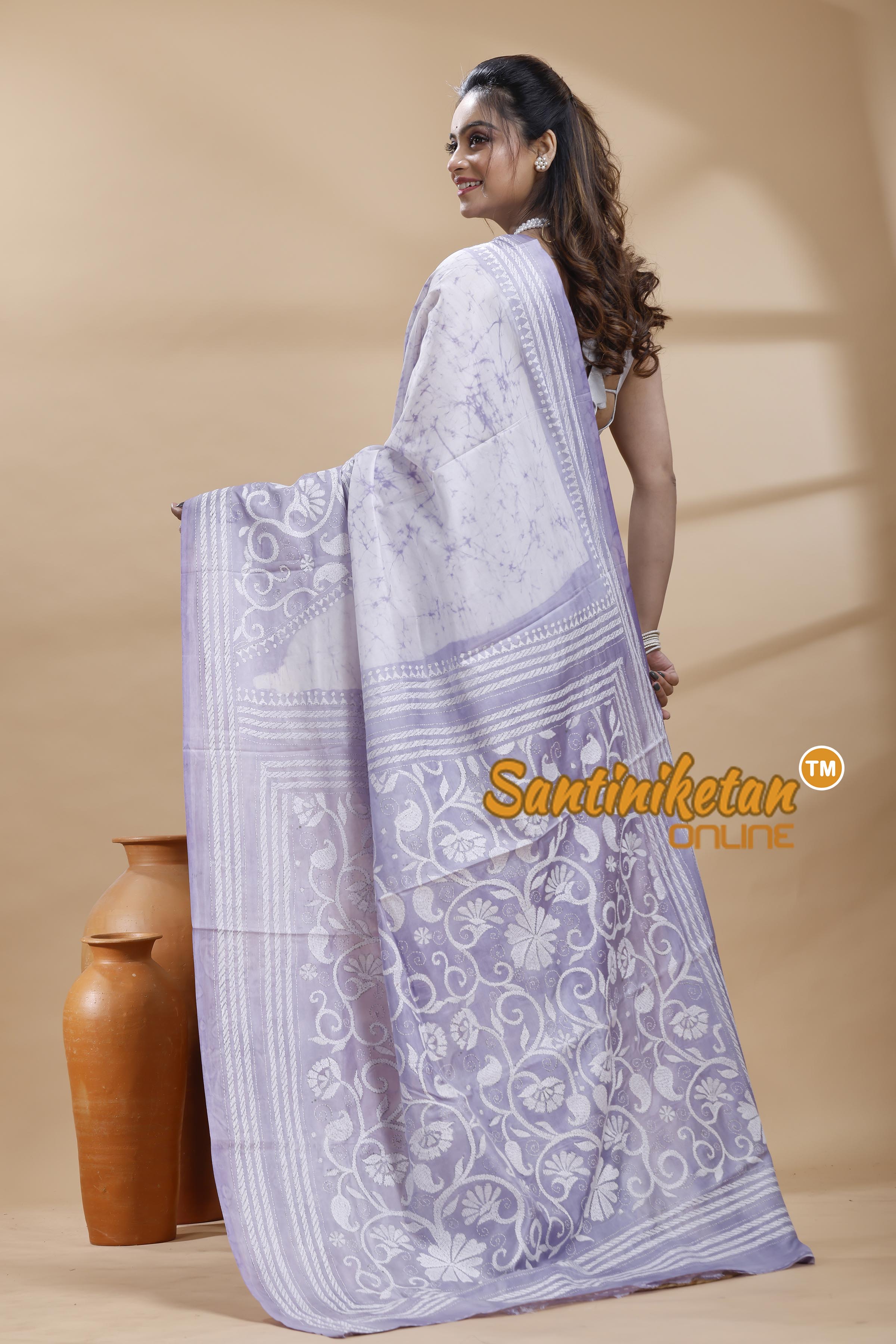 Bangalore Silk Batik Kantha Stitch Saree