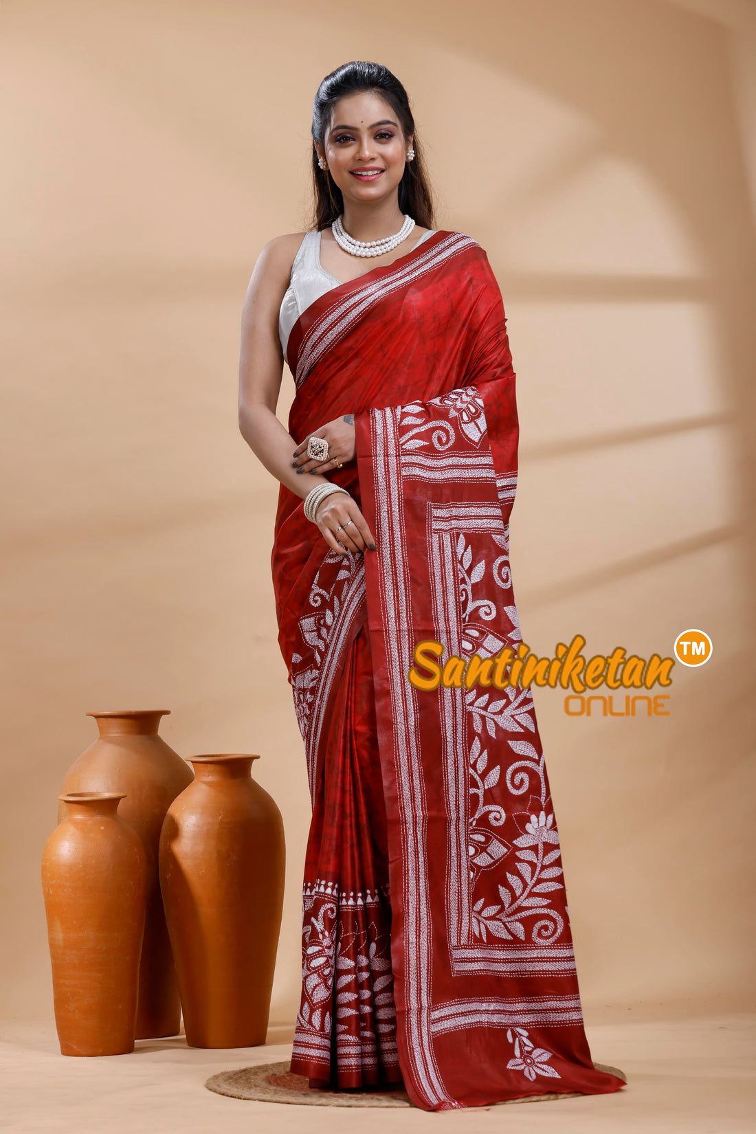 Bangalore Silk Batik Kantha Stitch Saree