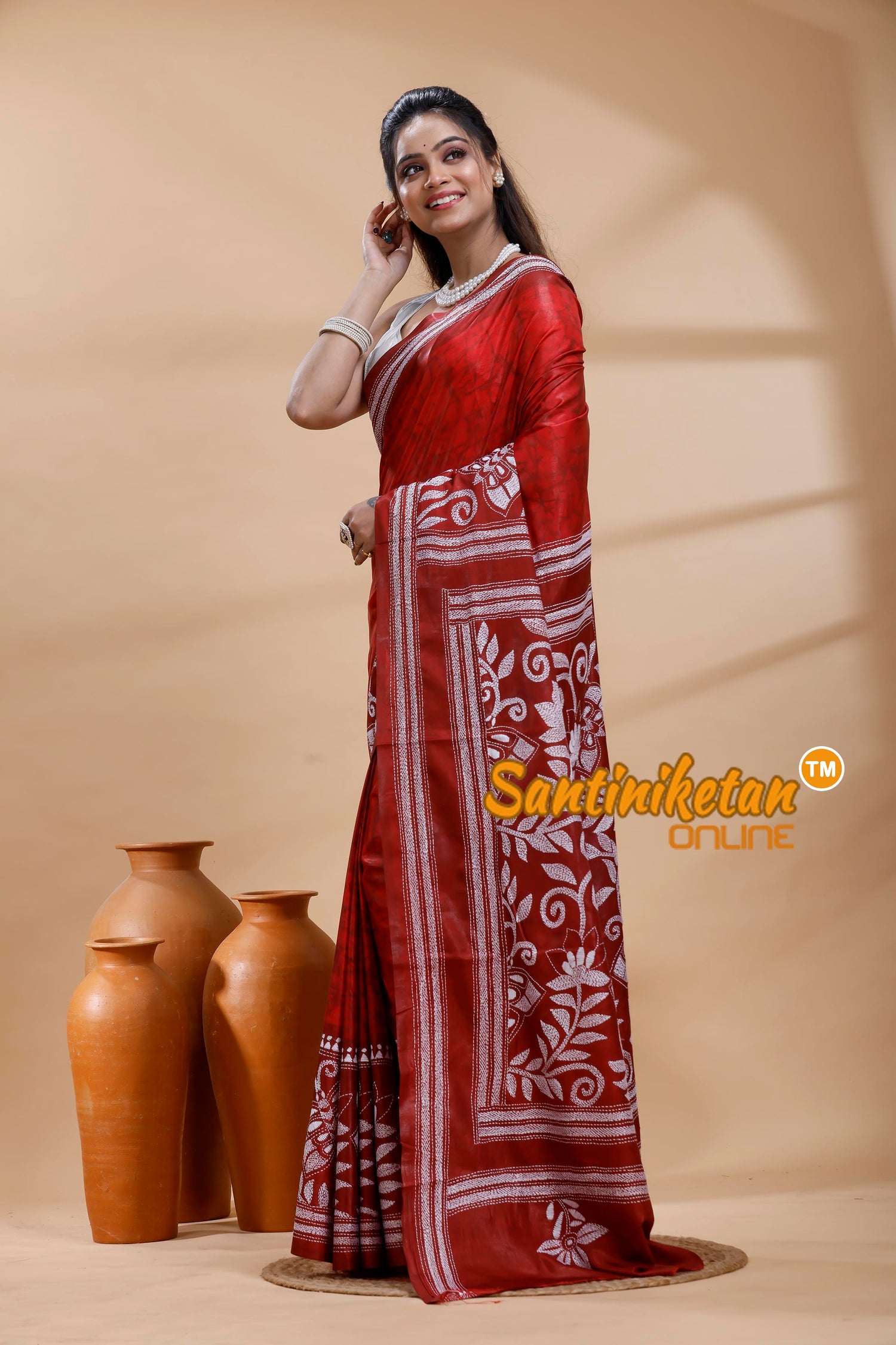 Bangalore Silk Batik Kantha Stitch Saree