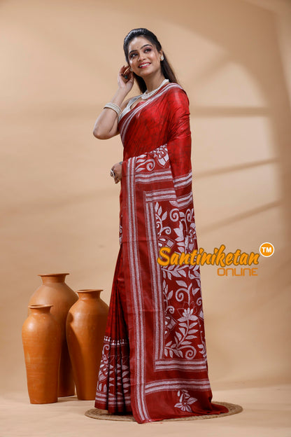 Bangalore Silk Batik Kantha Stitch Saree