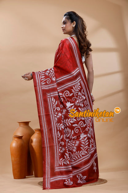 Bangalore Silk Batik Kantha Stitch Saree