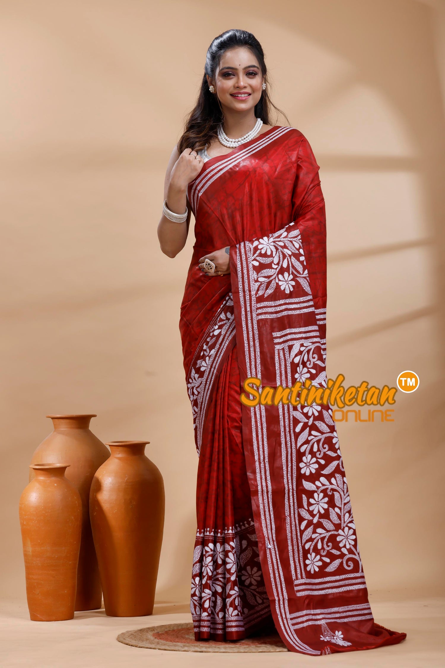 Bangalore Silk Batik Kantha Stitch Saree