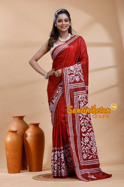 Bangalore Silk Batik Kantha Stitch Saree