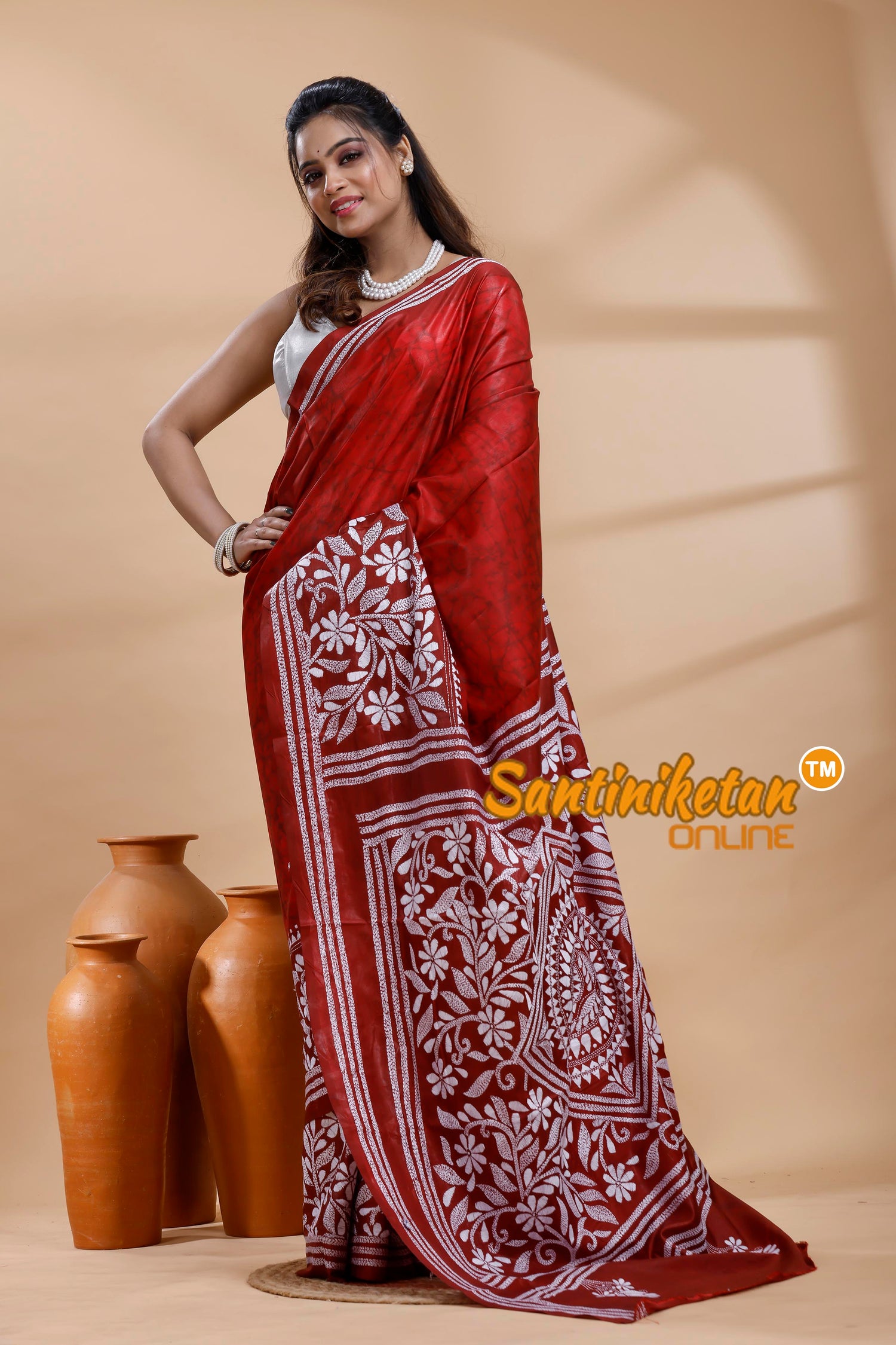 Bangalore Silk Batik Kantha Stitch Saree
