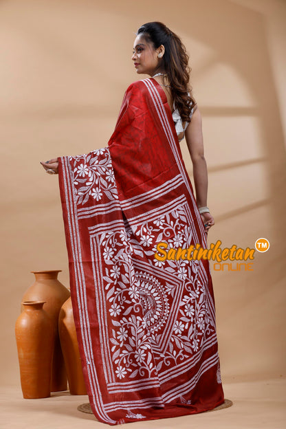 Bangalore Silk Batik Kantha Stitch Saree