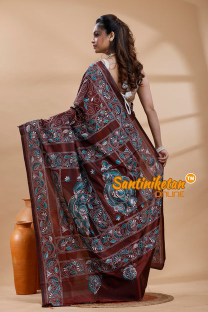 Bangalore Silk Kantha Stitch Saree