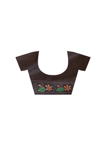 Bangalore Silk Kantha Stitch Saree