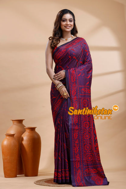 Bangalore Silk Kantha Stitch Saree