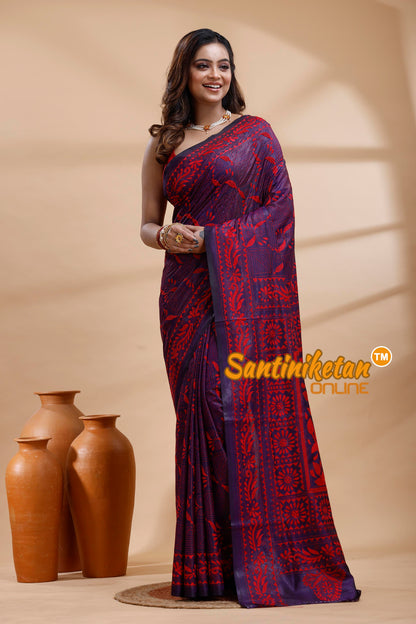 Bangalore Silk Kantha Stitch Saree
