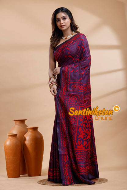 Bangalore Silk Kantha Stitch Saree