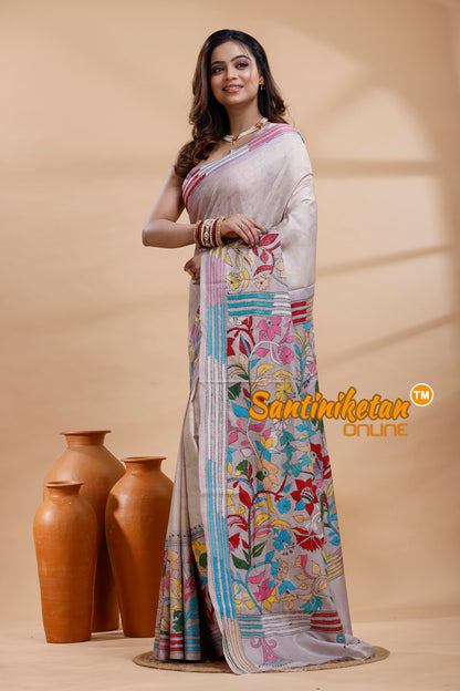 Bangalore Silk Batik Kantha Stitch Saree