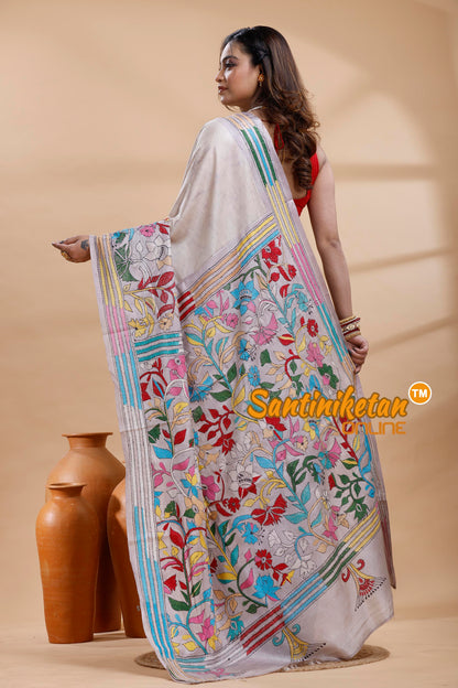 Bangalore Silk Batik Kantha Stitch Saree