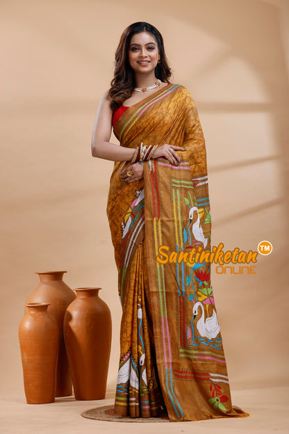 Bangalore Silk Batik Kantha Stitch Saree