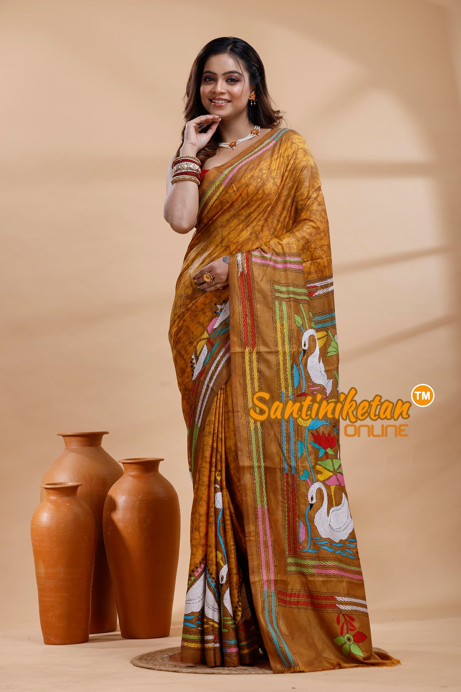 Bangalore Silk Batik Kantha Stitch Saree