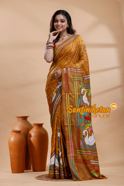 Bangalore Silk Batik Kantha Stitch Saree