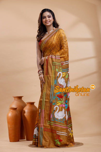 Bangalore Silk Batik Kantha Stitch Saree