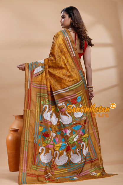 Bangalore Silk Batik Kantha Stitch Saree